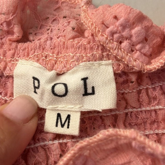 POL Womens Pink‎ Smocked Puff Sleeve Cropped Ruffle Button Top Med Cottagecore - Picture 5 of 10